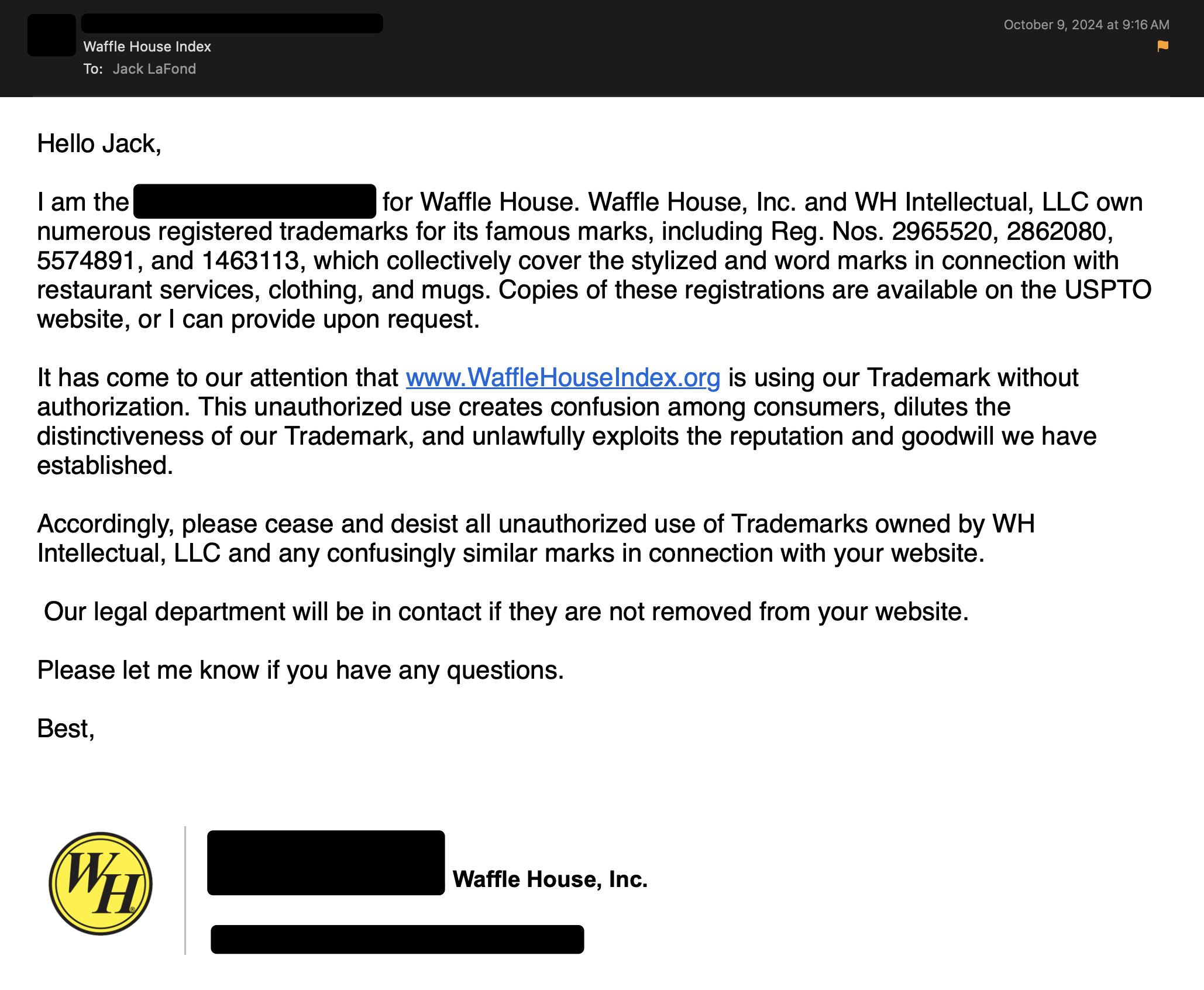 Waffle House emailing me