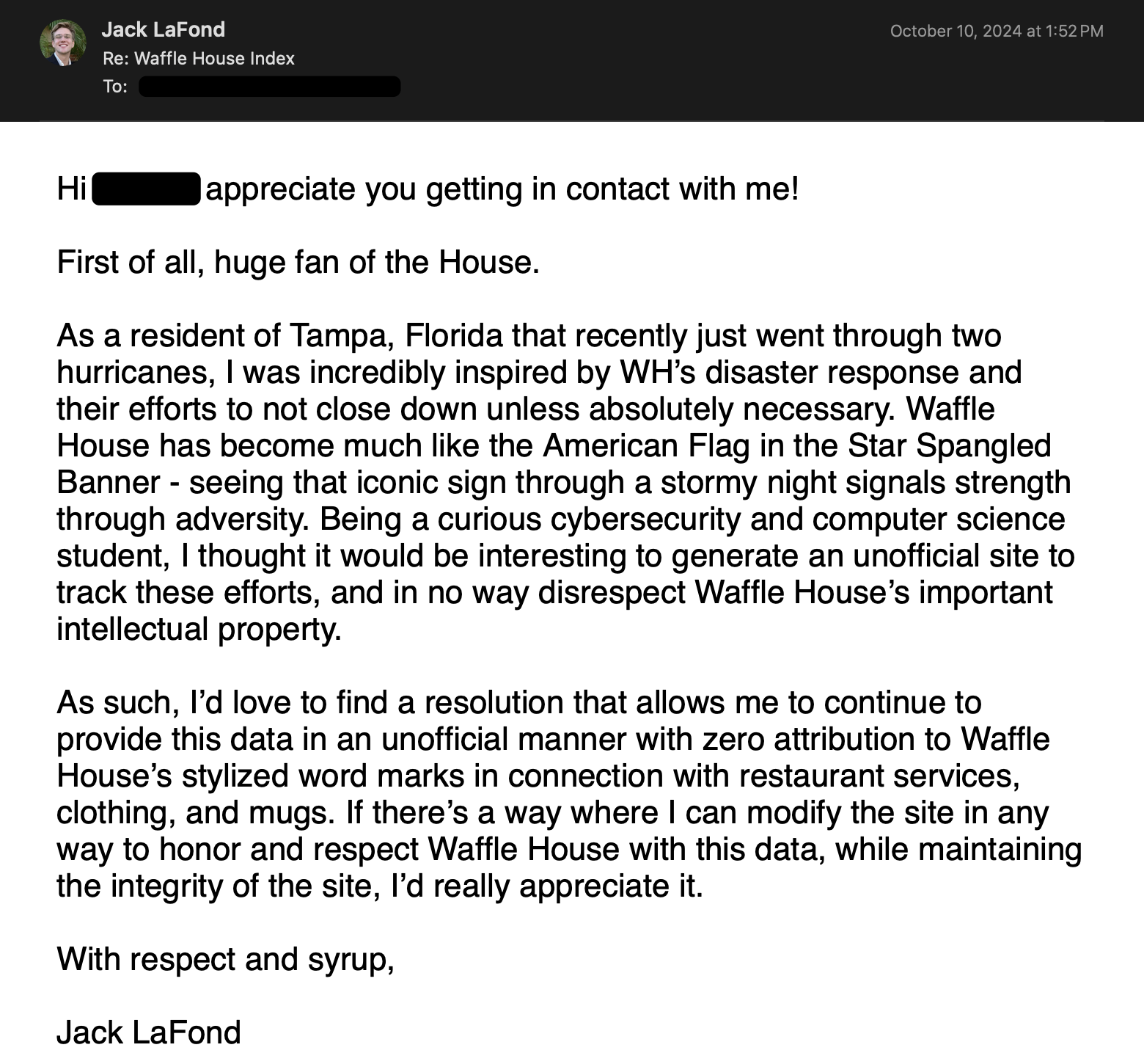 Me replying to Waffle House